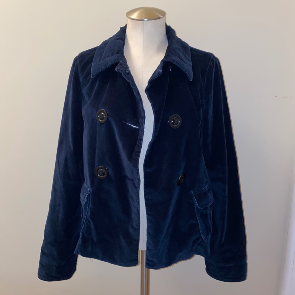 Vintage Levi's Women's Dark Blue Velvet Jacket Size S Fitted